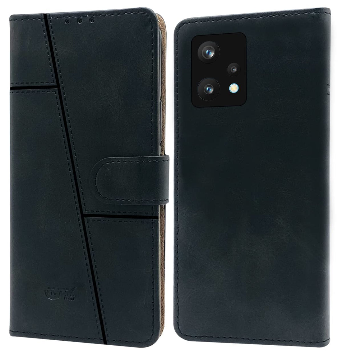 For Realme 9 Pro Flip Cover Case (Stitched Leather Finish | Magnetic Closure | Inner TPU | Foldable Stand | Wallet Card Slots)