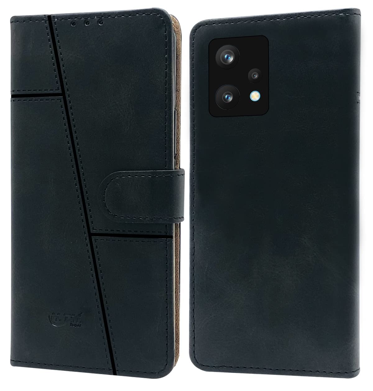 For Realme 9 Pro Flip Cover Case (Stitched Leather Finish | Magnetic Closure | Inner TPU | Foldable Stand | Wallet Card Slots)