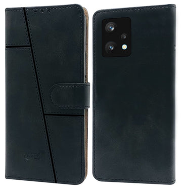 For Realme 9 Pro Flip Cover Case (Stitched Leather Finish | Magnetic Closure | Inner TPU | Foldable Stand | Wallet Card Slots)