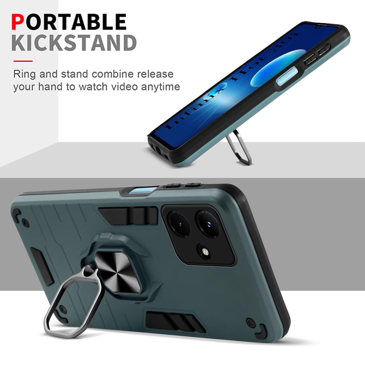 For Infinix Hot 30i Back Cover Case (Shockproof Dual Layer Polycarbonate |Ring Holder Kickstand)