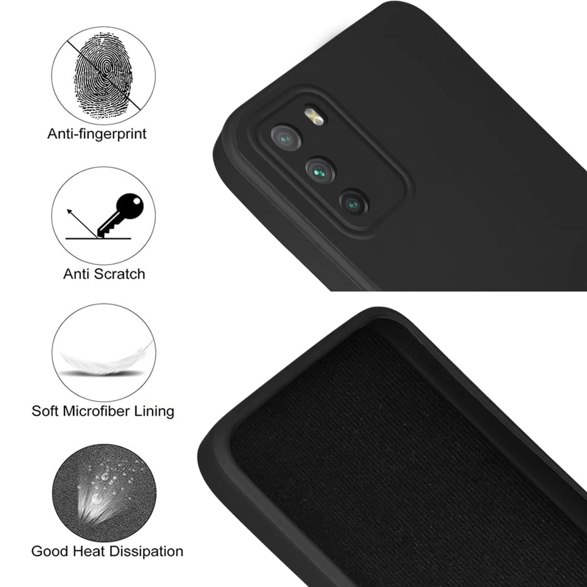 For Poco M3 Back Cover Case (Matte Finish Silicone with Inside Fiber Cloth)
