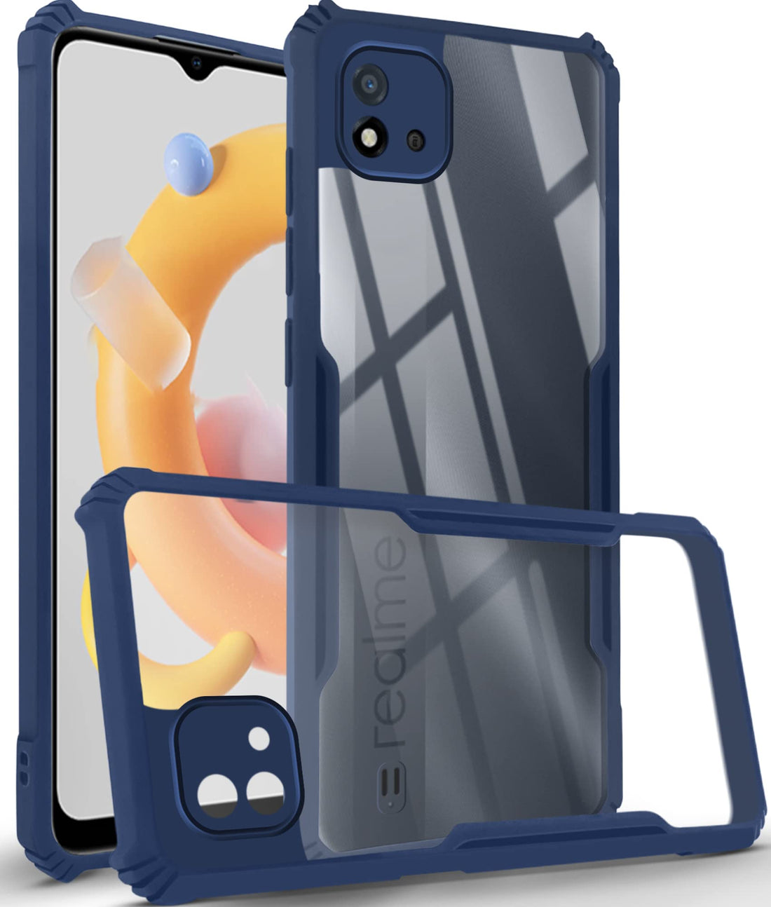 For Realme C20 | Realme C20A Back Cover Case (Crystal Glass Back | Camera Protection | Shockproof Bumpers)