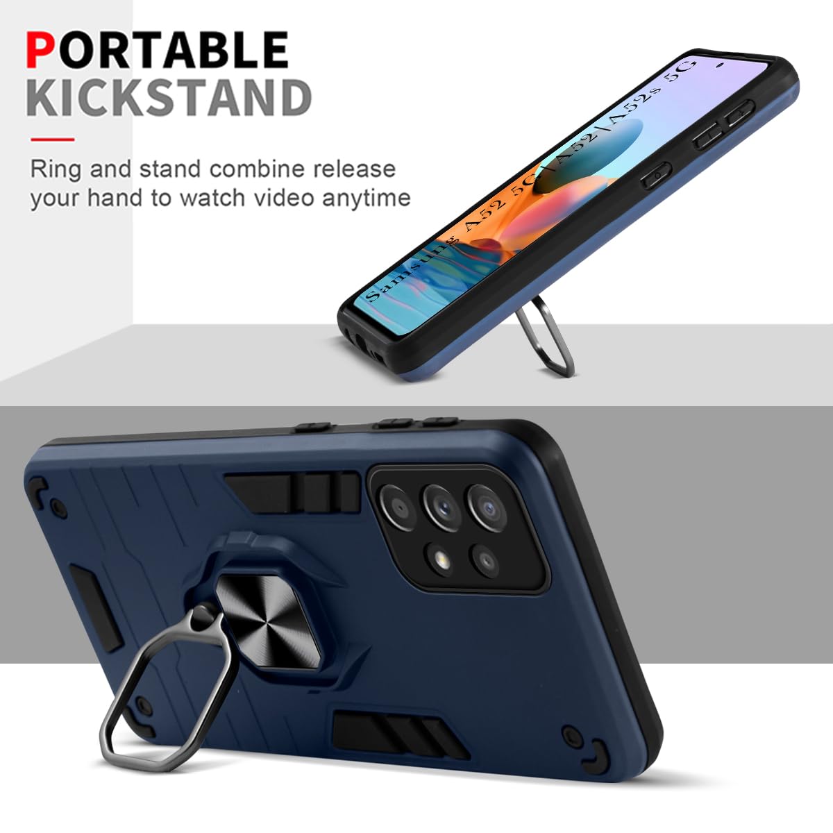 For Samsung Galaxy A52 | A52 5G | A52s 5G Back Cover Case (Dual Layer Hybrid | Ring Holder & Kickstand | 360 Degree Shockproof)