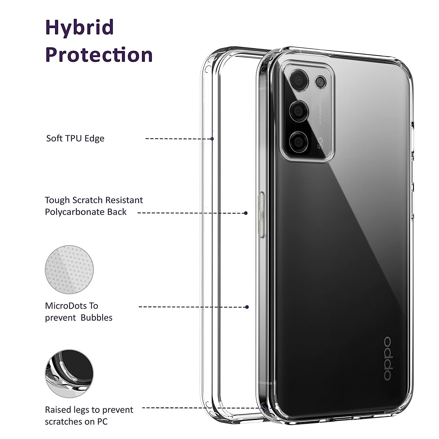 Cover Per Oppo A53 / A53s – Custodia TPU Morbida Trasparente Bianca, Ultrasottile, Antiurto E Antigraffio