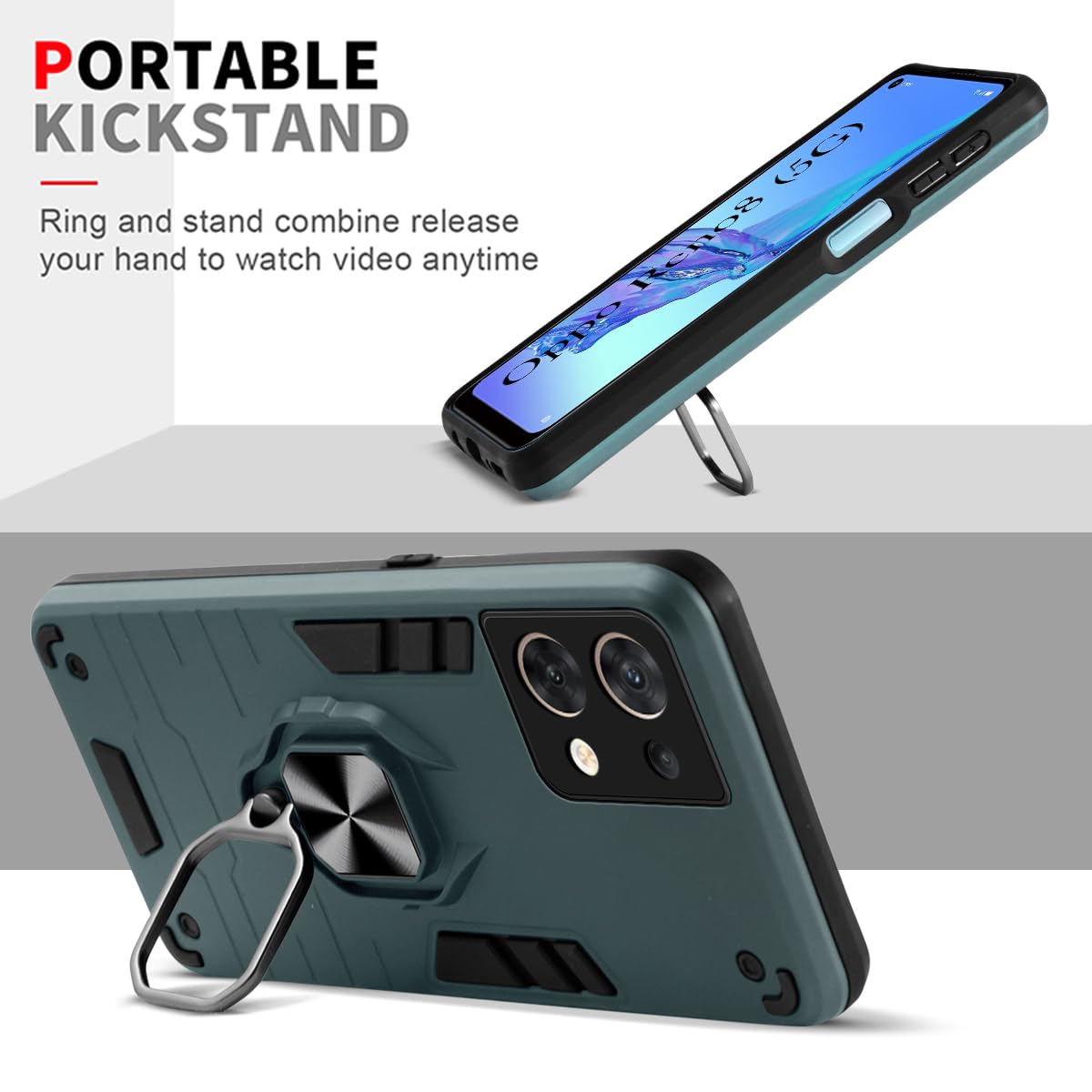 For Oppo Reno 8 5G Back Cover Case (Shockproof Polycarbonate Dual Layer Hybrid Armor)