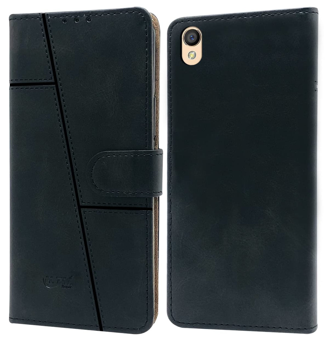 For Oppo A37 Flip Cover Case (Stitched Leather Finish | Magnetic Closure | Inner TPU | Foldable Stand | Wallet Card Slots)