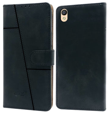 For Oppo A37 Flip Cover Case (Stitched Leather Finish | Magnetic Closure | Inner TPU | Foldable Stand | Wallet Card Slots)