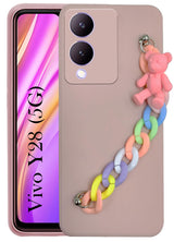 For Vivo Y28 5G Back Cover Girls Case with Bracelet (Wrist Hanging Chain | Teddy Toy Cartoon | Matte Green)