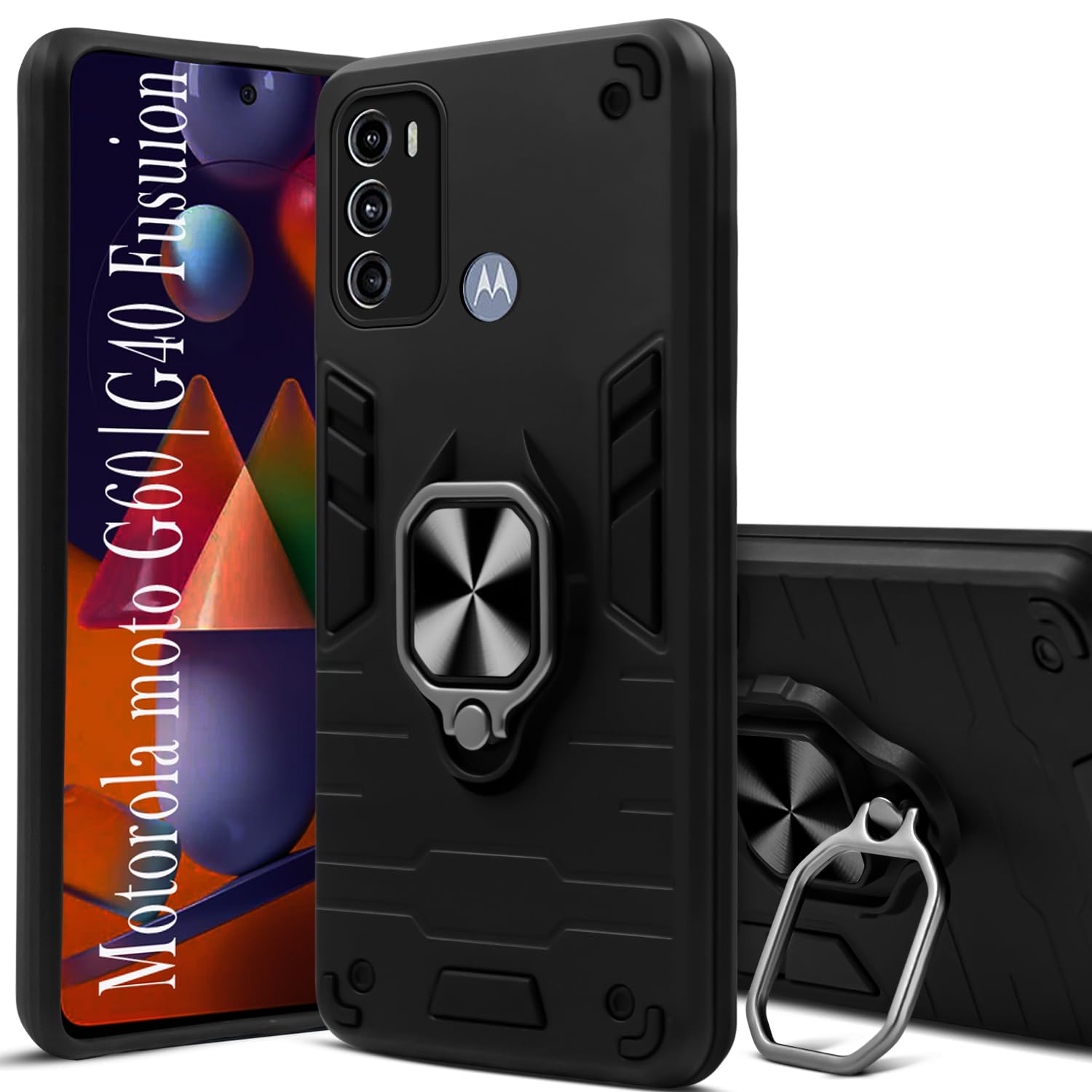 For Moto G40 Fusion | G60 Back Cover Case (Shockproof Polycarbonate Dual Layer Hybrid Armor | Robust Black)
