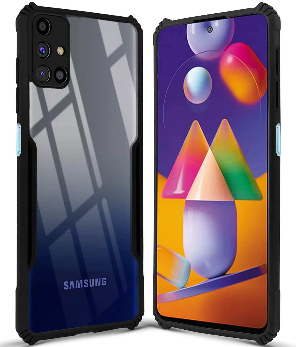 For Samsung Galaxy M31s Back Cover Case Hybrid (Shockproof with Polycarbonate Clear Panel | Professional Black)