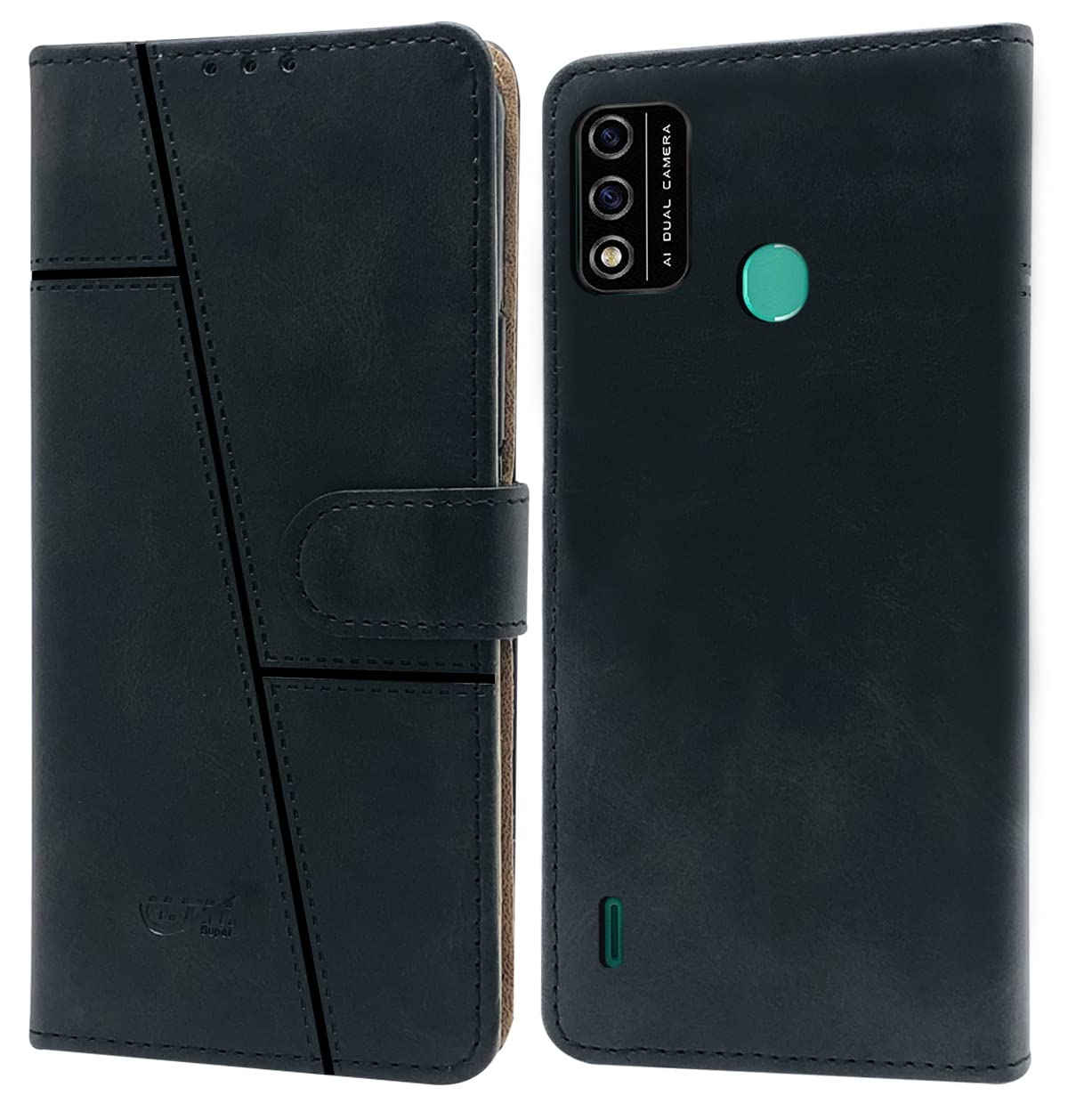 For Itel A48 Flip Cover Case (Stitched Leather Finish | Magnetic Closure | Inner TPU | Foldable Stand | Wallet Card Slots)