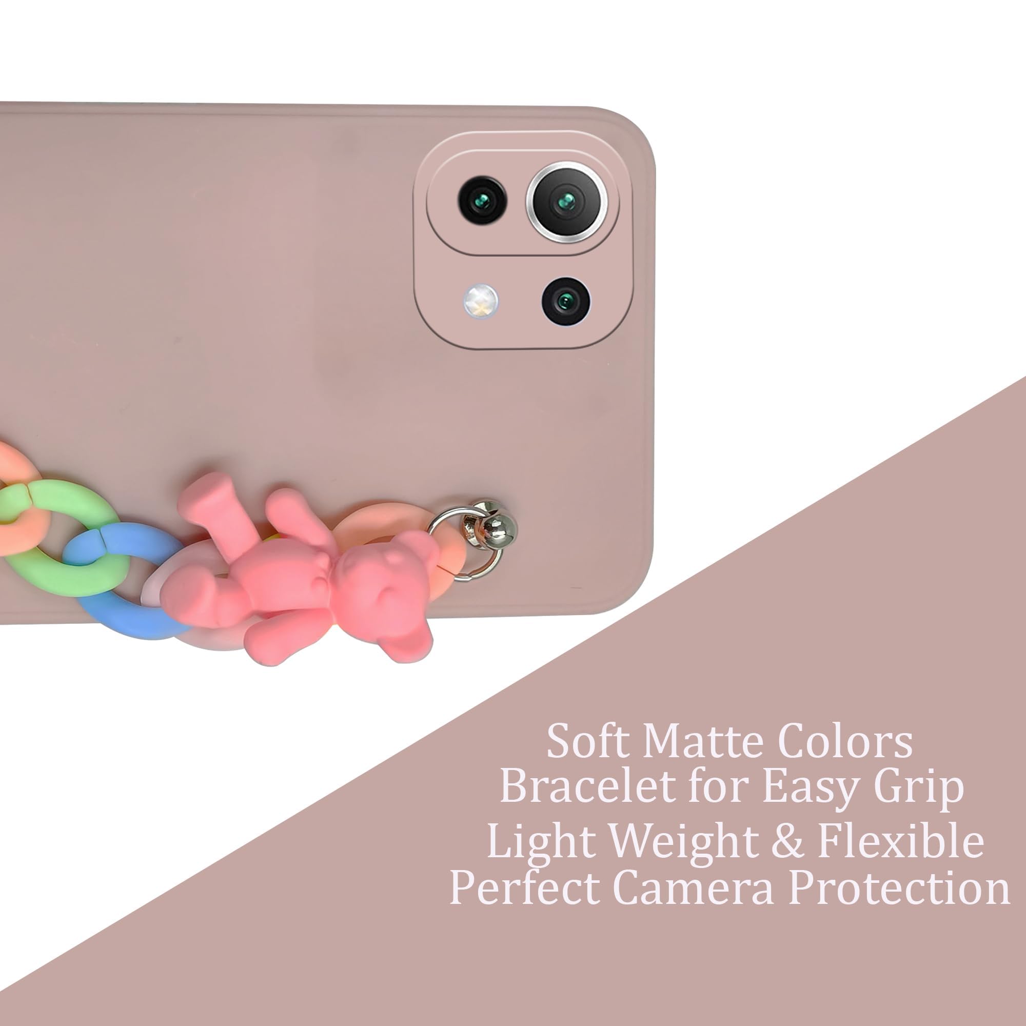 For Xiaomi 11 Lite 5G NE Back Cover Girls Case with Bracelet (Wrist Hanging Chain | Teddy Toy Cartoon)