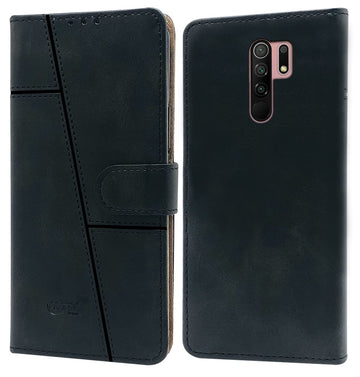 For Xiaomi Mi Redmi 9 Prime Flip Cover Case (Stitched Leather Finish | Magnetic Closure | Inner TPU | Foldable Stand | Wallet Card Slots)