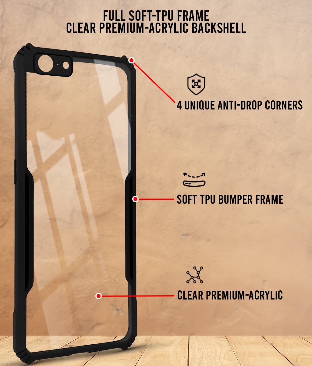For Oppo A57 Back Cover Case (Shockproof with Polycarbonate Clear Panel | Professional Black)