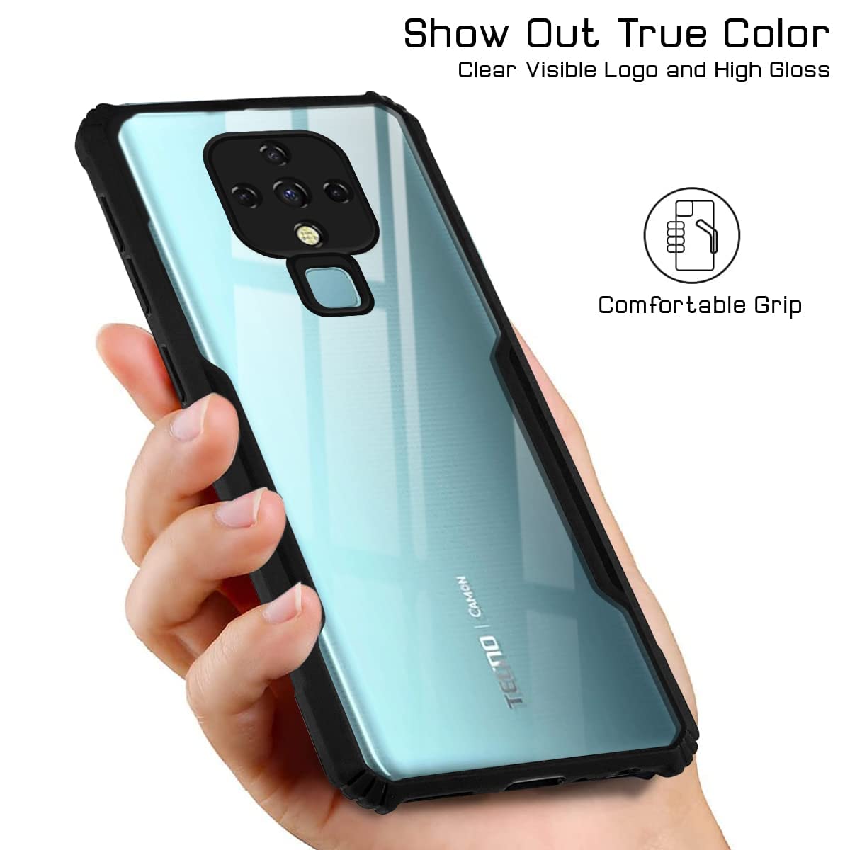 For Tecno Camon 16 Pro | Camon 16 Back Case Cover (Crystal Glass Back | Shockproof Bumpers | Professional Black)