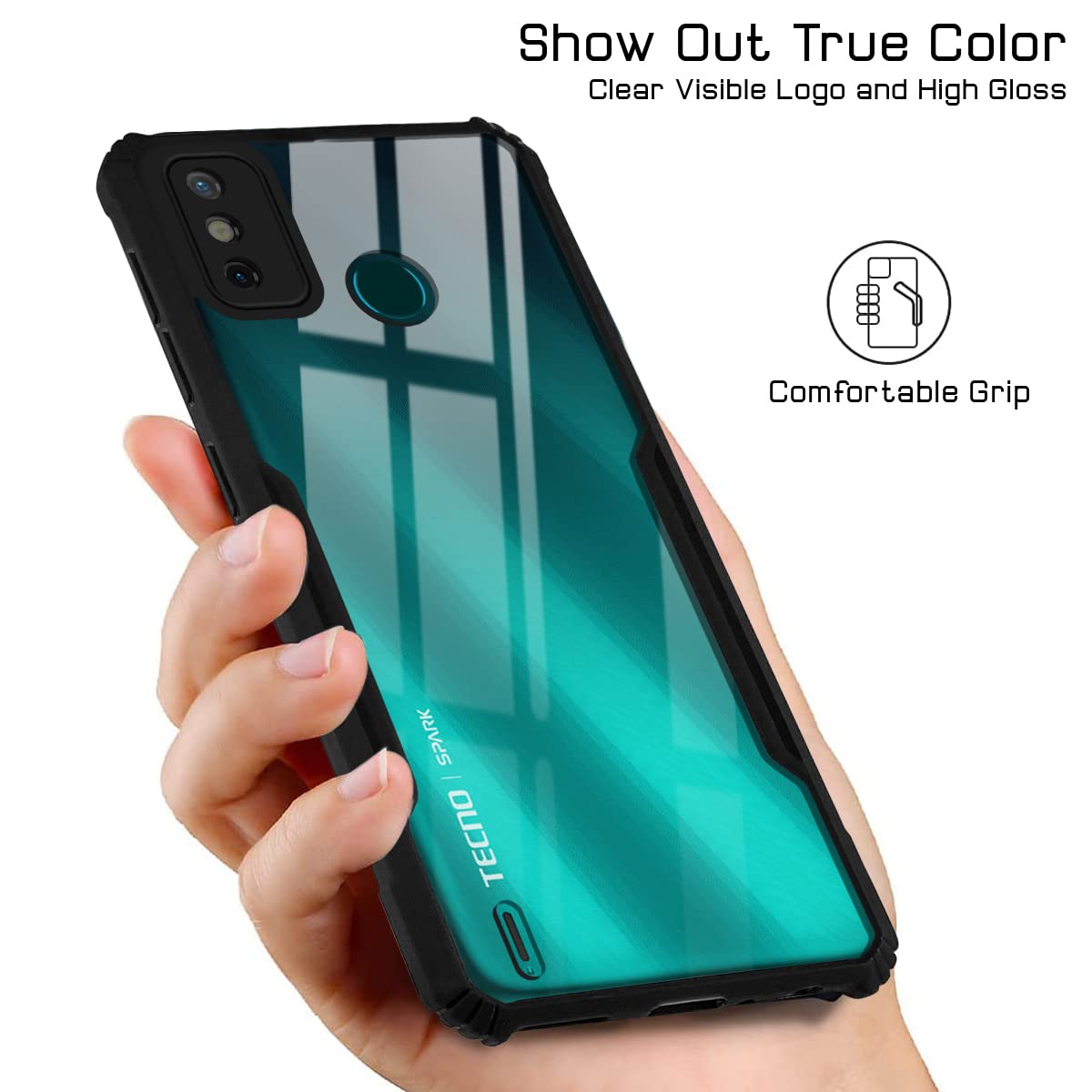 For Tecno Spark 6 Go Back Cover Case (Crystal Glass Back | Camera Protection | Shockproof Bumpers)
