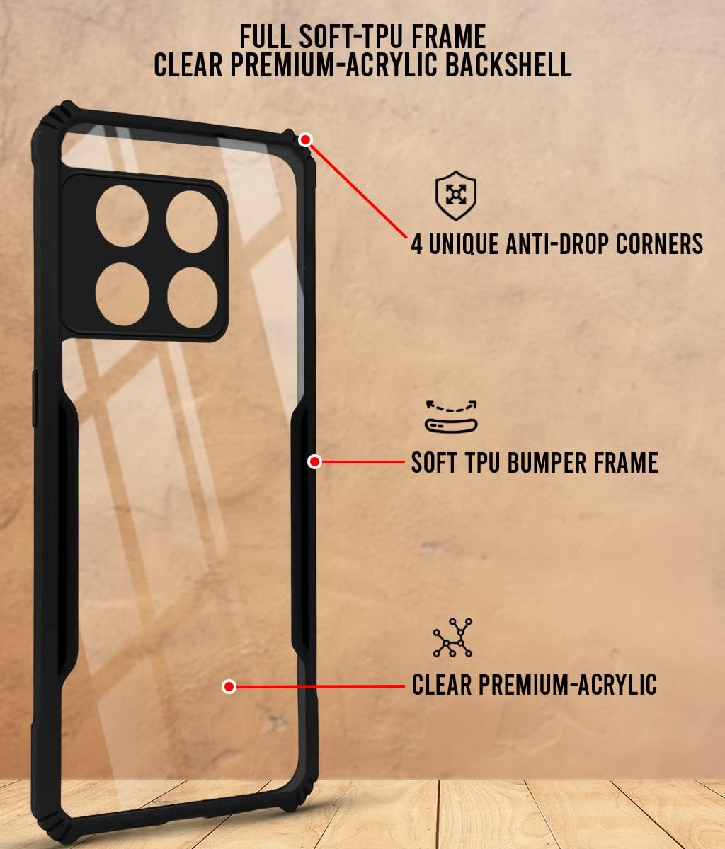 For OnePlus 10 Pro Back Cover Case (Shockproof with Polycarbonate Clear Panel | Professional Black)