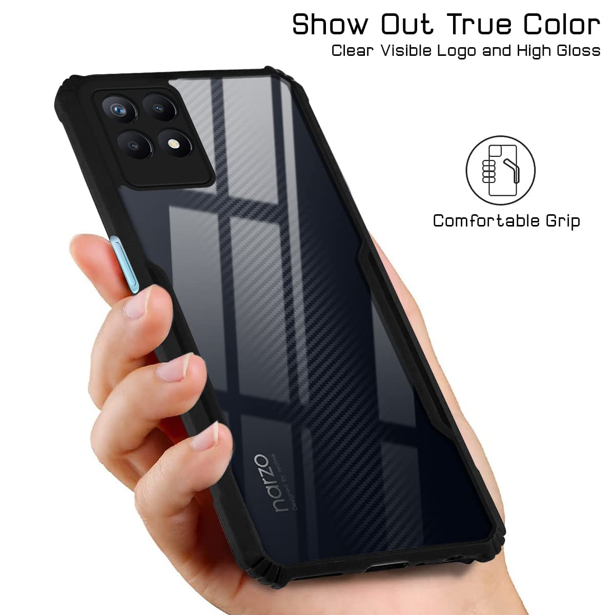 For Realme Narzo 50 Back Cover Case (Shockproof with Polycarbonate Clear Panel)