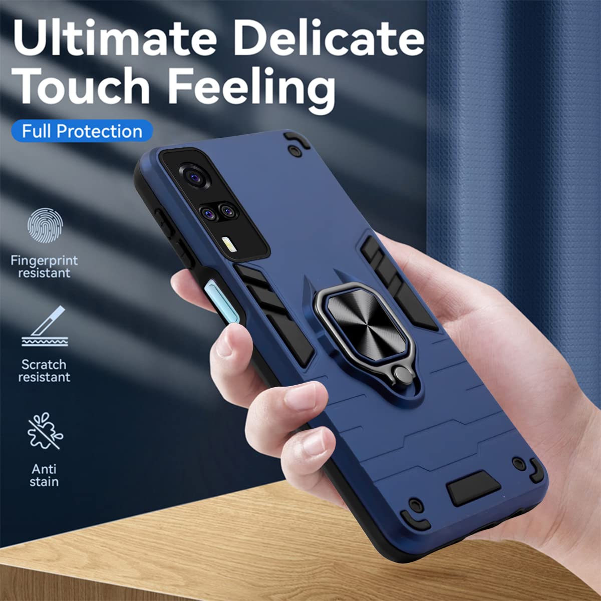 For Vivo Y31 (2021) Back Cover Case (Dual Layer Hybrid Armor | Ring Holder & Kickstand in-Built | 360 Degree Shockproof)