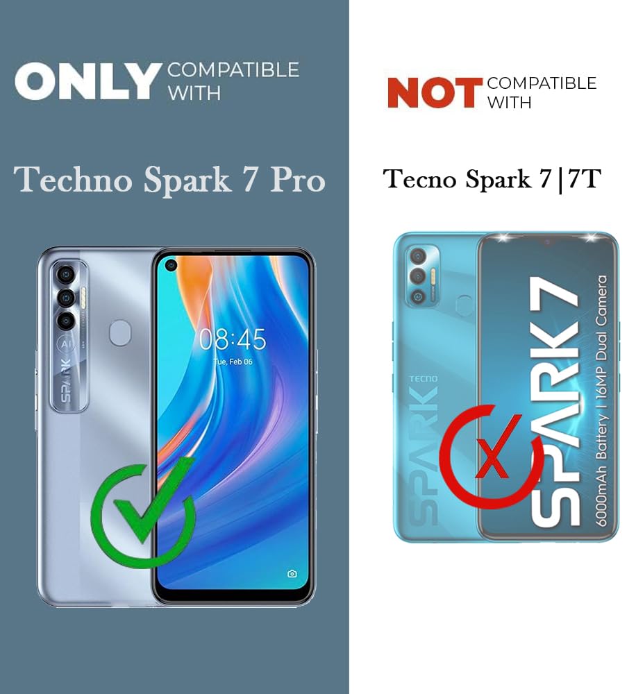 For Tecno Spark 7 Pro Back Case Cover (Crystal Glass Back | Camera Protection | Shockproof | Professional Black)