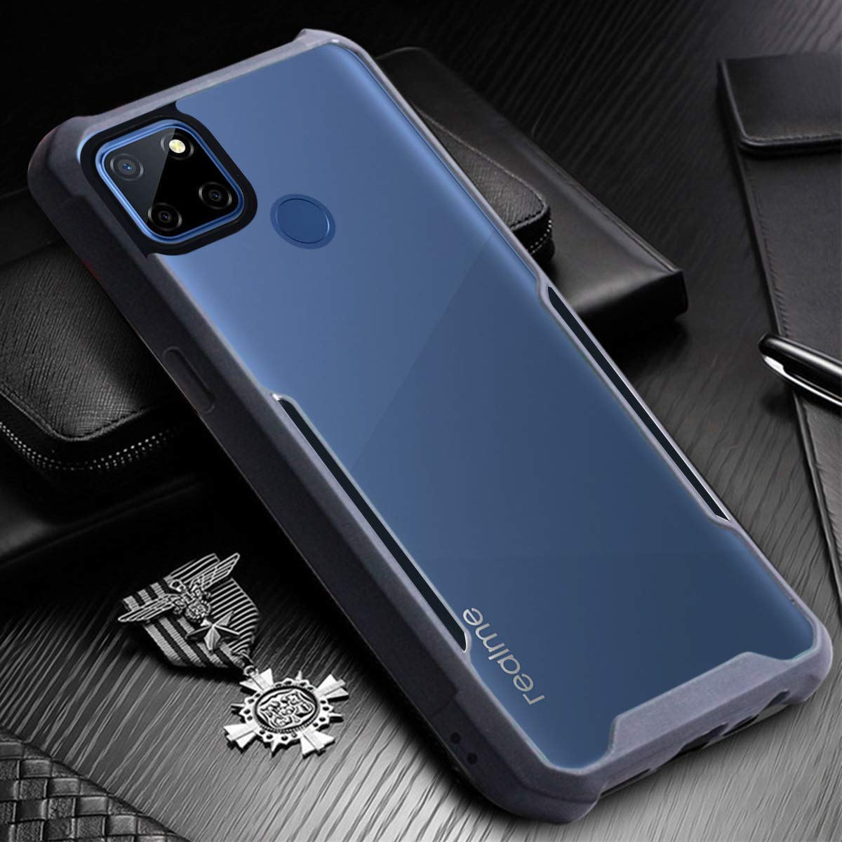 For Realme C25 Back Cover Case (Crystal Glass Back | Camera Protection | Shockproof Bumpers)
