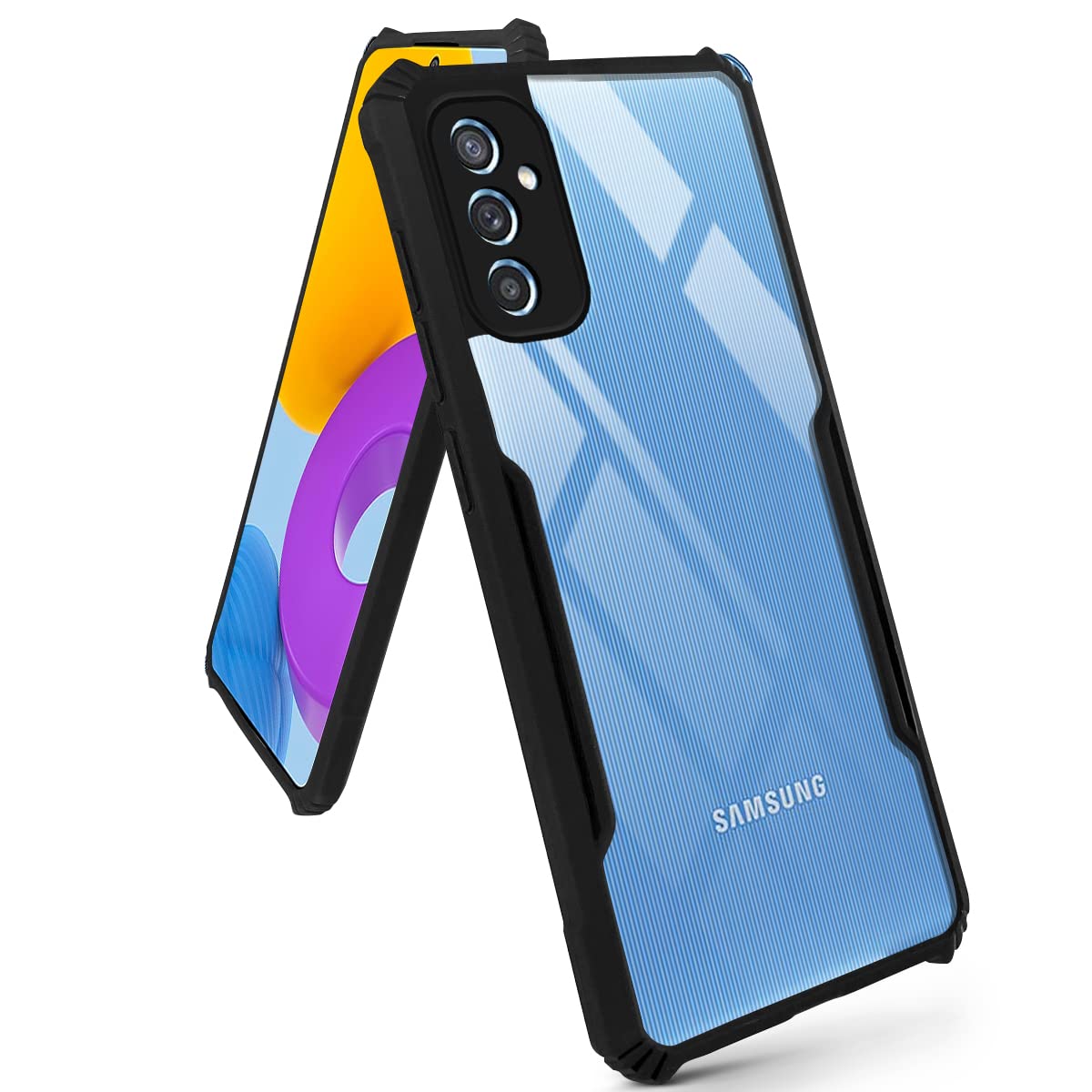 For Samsung Galaxy M52 5G Back Cover Case (Crystal Glass Back | Camera Protection | Shockproof Bumpers | Professional Black)