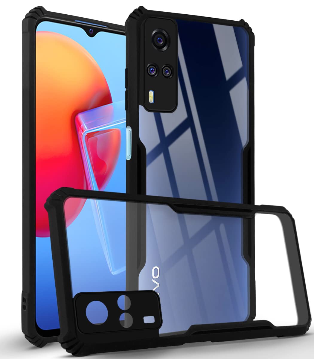 For Vivo Y31 (2021) Back Cover Case (Crystal Glass Back | Shockproof Bumpers | Professional Black)