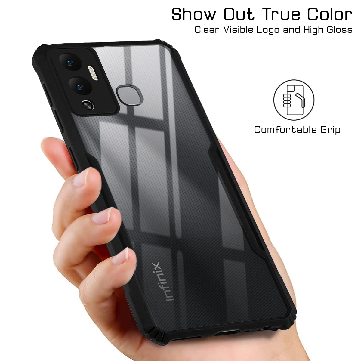 Fo Infinix Hot 12 Play Back Case Cover (Shockproof with Polycarbonate Clear Panel | Professional Black)