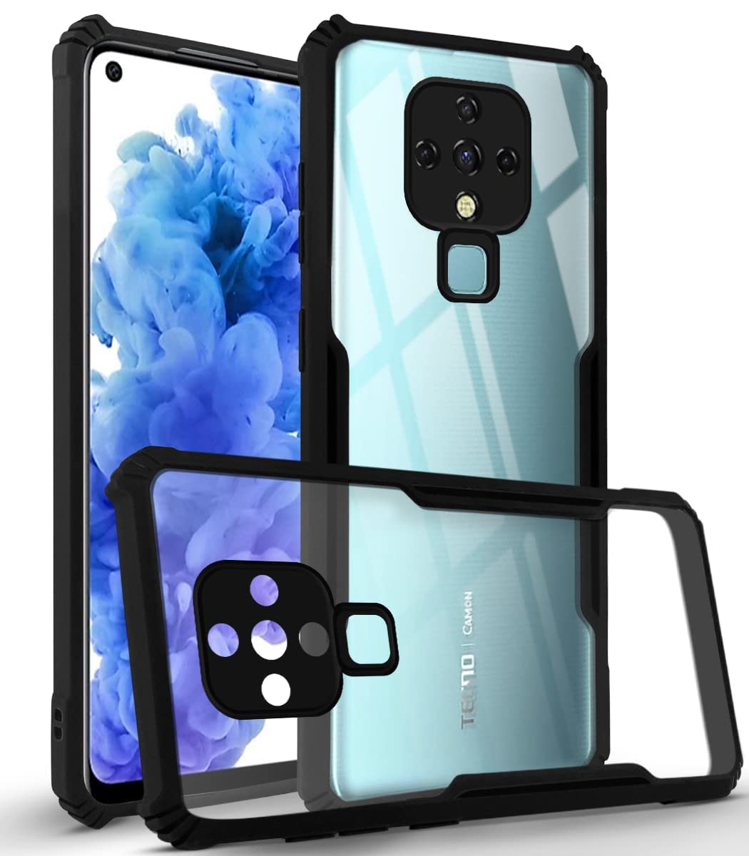For Tecno Camon 16 Pro | Camon 16 Back Case Cover (Crystal Glass Back | Shockproof Bumpers | Professional Black)