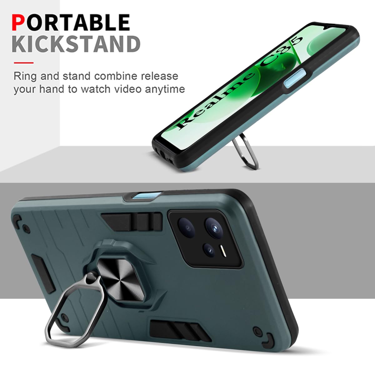 For Realme C35 Back Cover Case (Dual Layer Hybrid Armor | Ring Holder & Kickstand in-Built | 360 Degree Shockproof Protection)