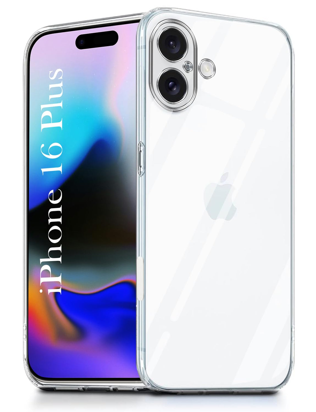 For Apple iPhone 16 Plus Back Cover Case ( Silicone Case with Camera Protection and Dust Plugs | Transparent)