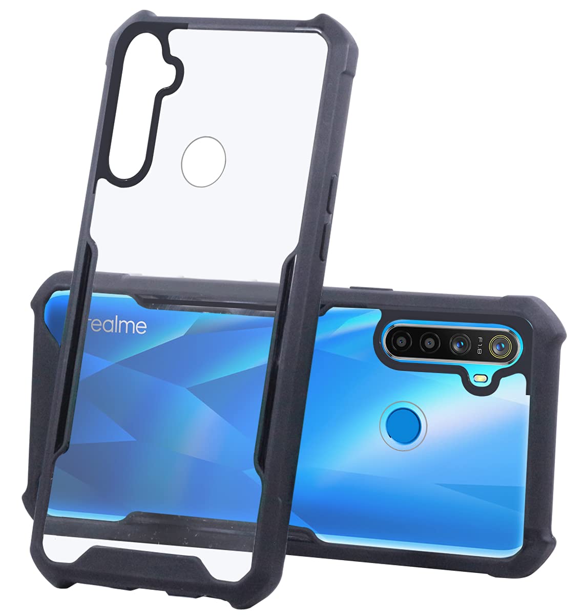 For Realme 5 | Realme 5s | Realme 5i Hard PC Crystal Bumper Shockproof Back Cover Case with Camera Protection (Matte Black)