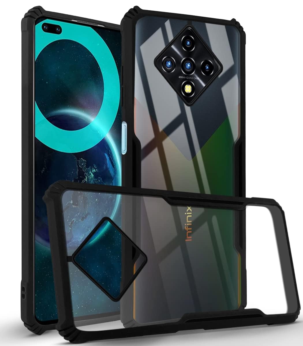 For Infinix Zero 8i | Zero 8 Back Case Cover (Shockproof with Polycarbonate Clear Panel | Professional Black)