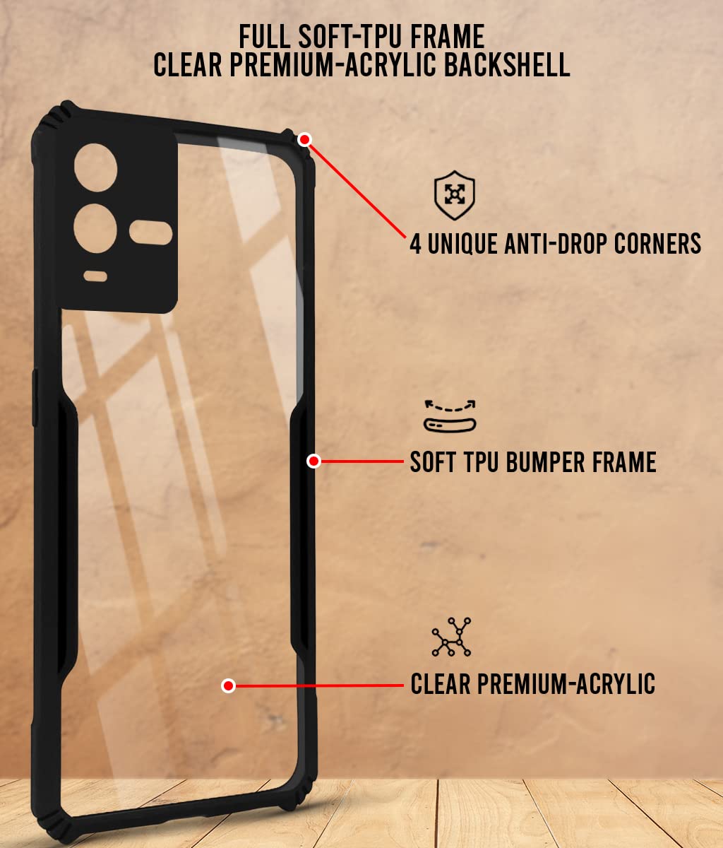 For Vivo iQOO 9T 5G Back Cover Case (Shockproof with Polycarbonate Clear Panel)