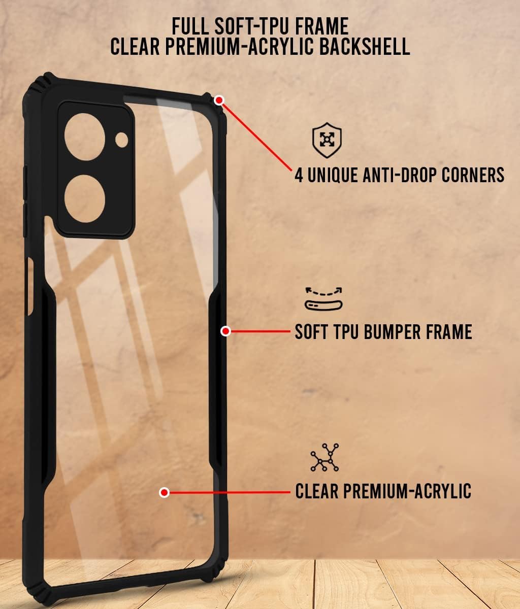 For Realme C33  Back Case Cover (Polycarbonate with Shockproof Clear Panel | Crystal Glass Back | Camera Protection | Black)