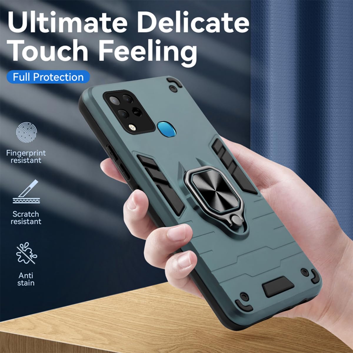 For Infinix Hot 10s Back Cover Case (Dual Layer Hybrid Armor | Ring Holder & Kickstand in-Built | 360 Degree Shockproof Protection)