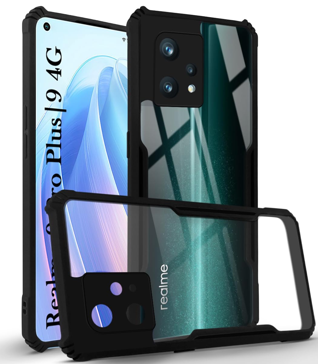 For Realme 9 Pro Plus | Realme 9 4G Back Cover Case ( Shockproof with Polycarbonate Clear Panel | Professional Black)