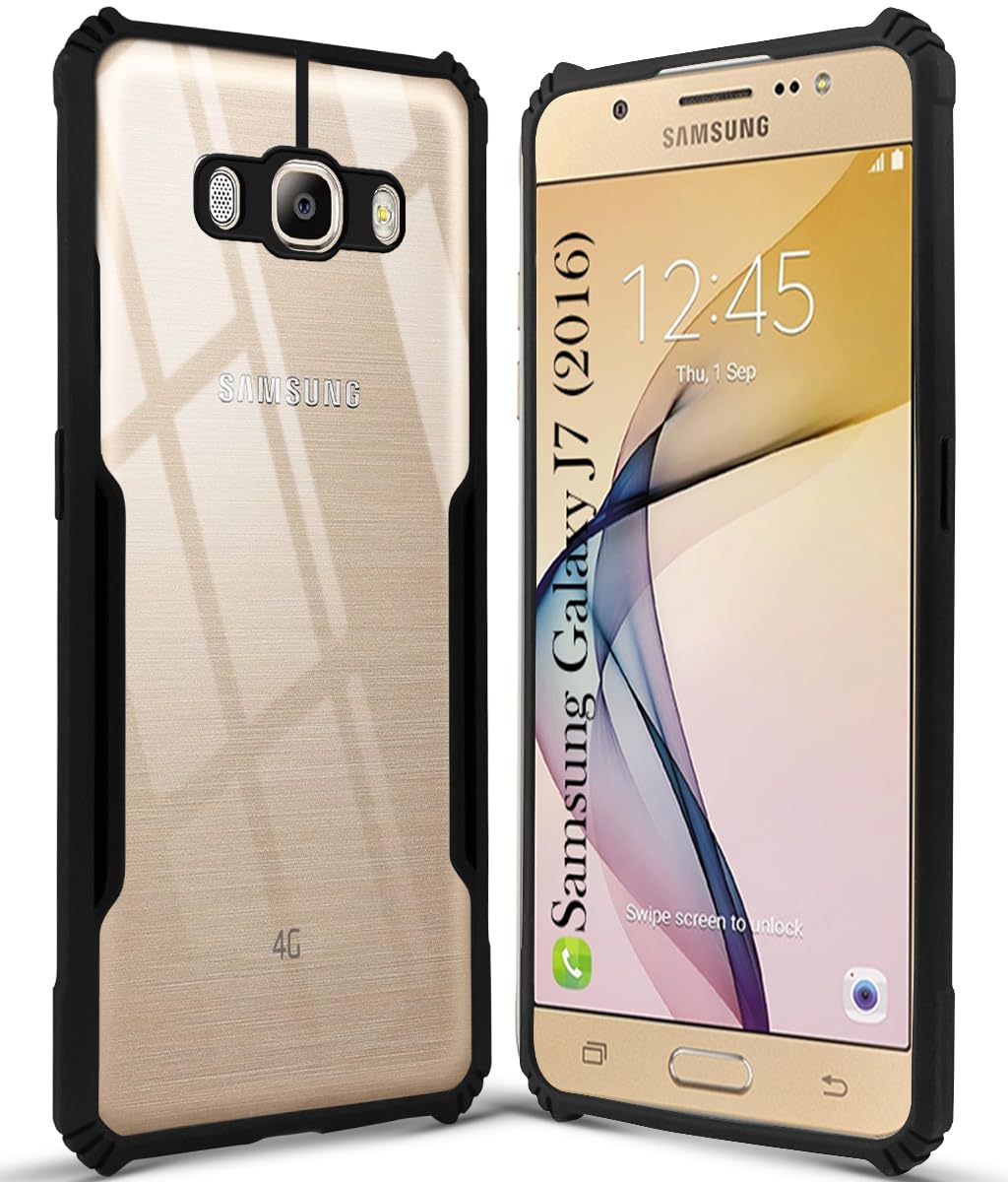 For Samsung Galaxy J7 2016 Back Cover Case( Shockproof with Polycarbonate Clear Panel | Professional Black)