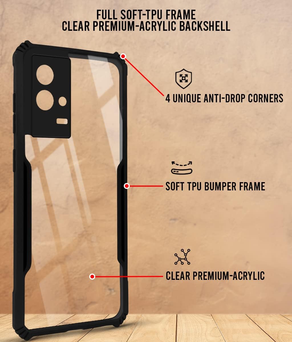 For Vivo iQOO 9 5G Back Cover Case (Shockproof with Polycarbonate Clear Panel)