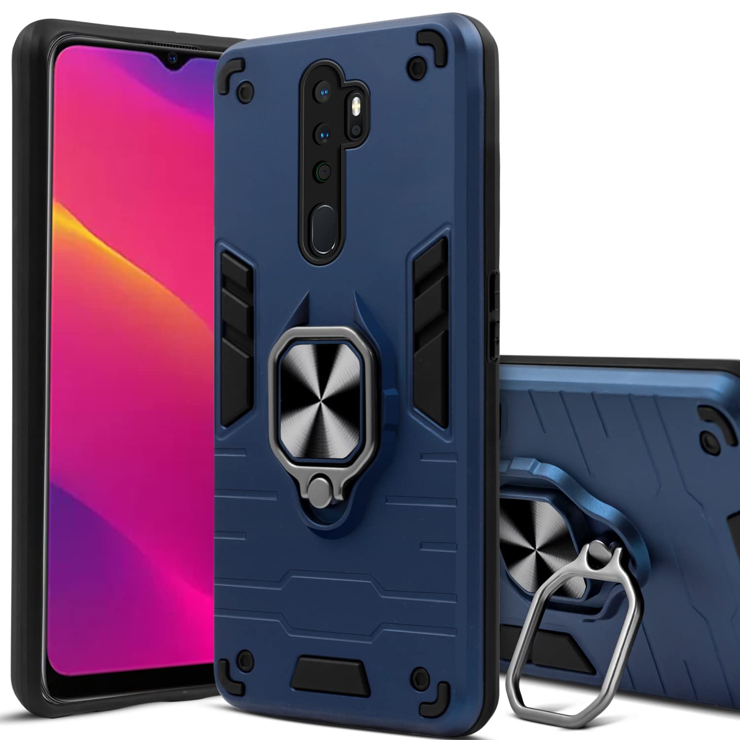 For Oppo A5 (2020) | Oppo A9 (2020) Back Cover Case (Dual Layer Hybrid Armor | Ring Holder & Kickstand in-Built | 360 Degree Shockproof Protection)