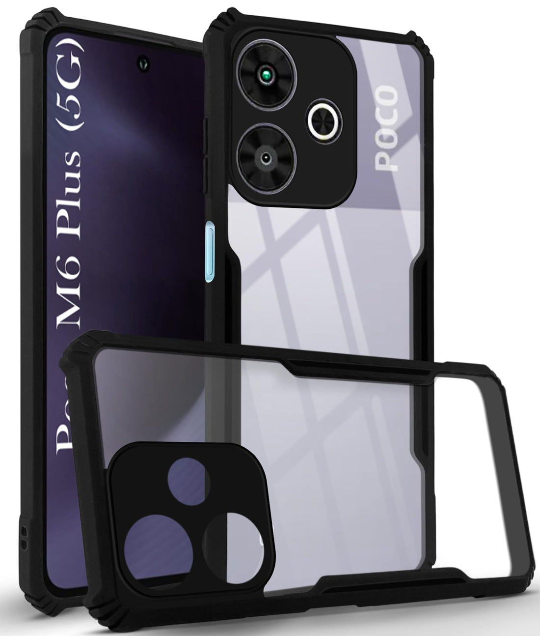 For Poco M6 Plus 5G Back Cover Case (Shockproof with Polycarbonate Clear Panel)