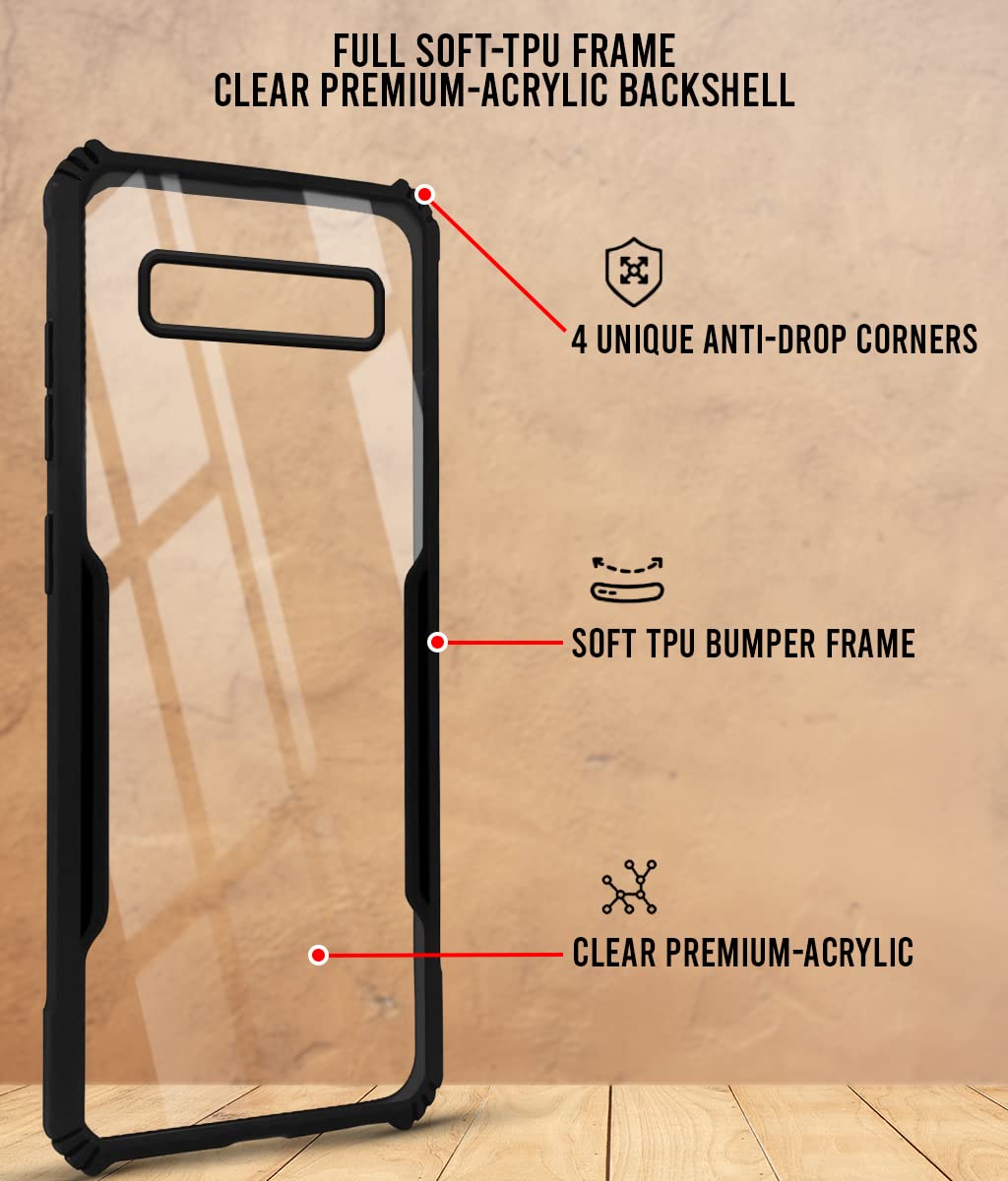 For Samsung Galaxy S10 Plus Back Cover Case ( Crystal Glass Back | Camera Protection | Shockproof Bumpers | Professional Black)