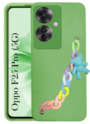 For Oppo F25 Pro 5G Back Cover Girls Case with Bracelet (Wrist Hanging Chain | Teddy Toy Cartoon)