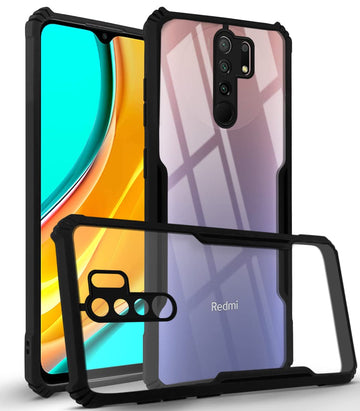 For Xiaomi Mi Redmi 9 Prime Back Cover Case (Crystal Glass Back | Camera Protection | Shockproof Bumpers)
