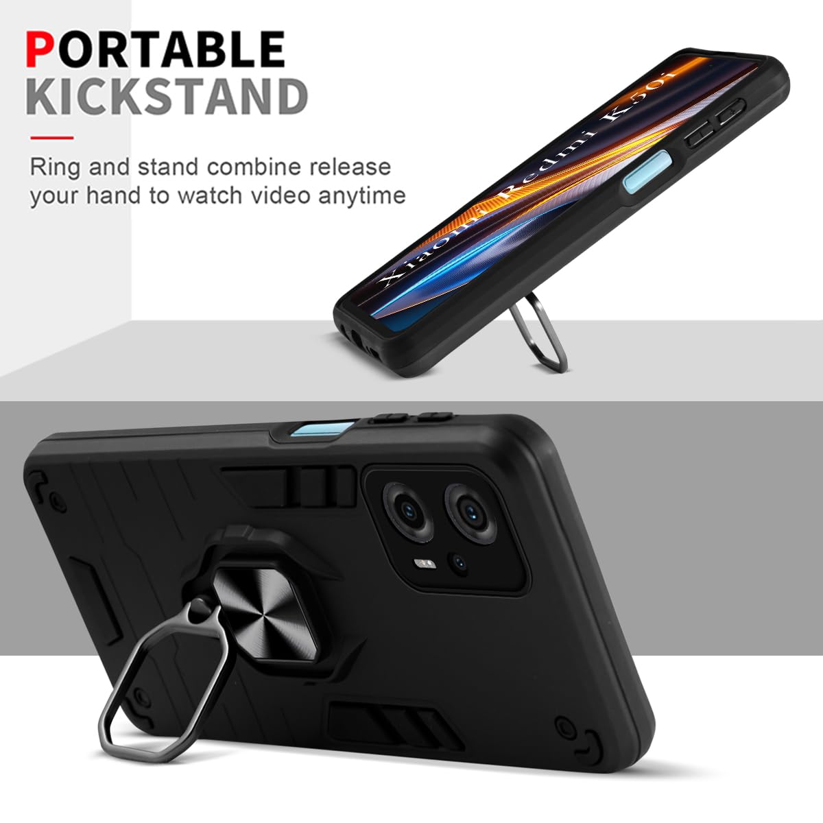 For Xiaomi Redmi K50i Back Cover Case (Dual Layer Hybrid | Ring Holder & Kickstand | 360 Degree Shockproof Protection)