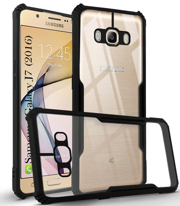 For Samsung Galaxy J7 2016 Back Cover Case( Shockproof with Polycarbonate Clear Panel | Professional Black)