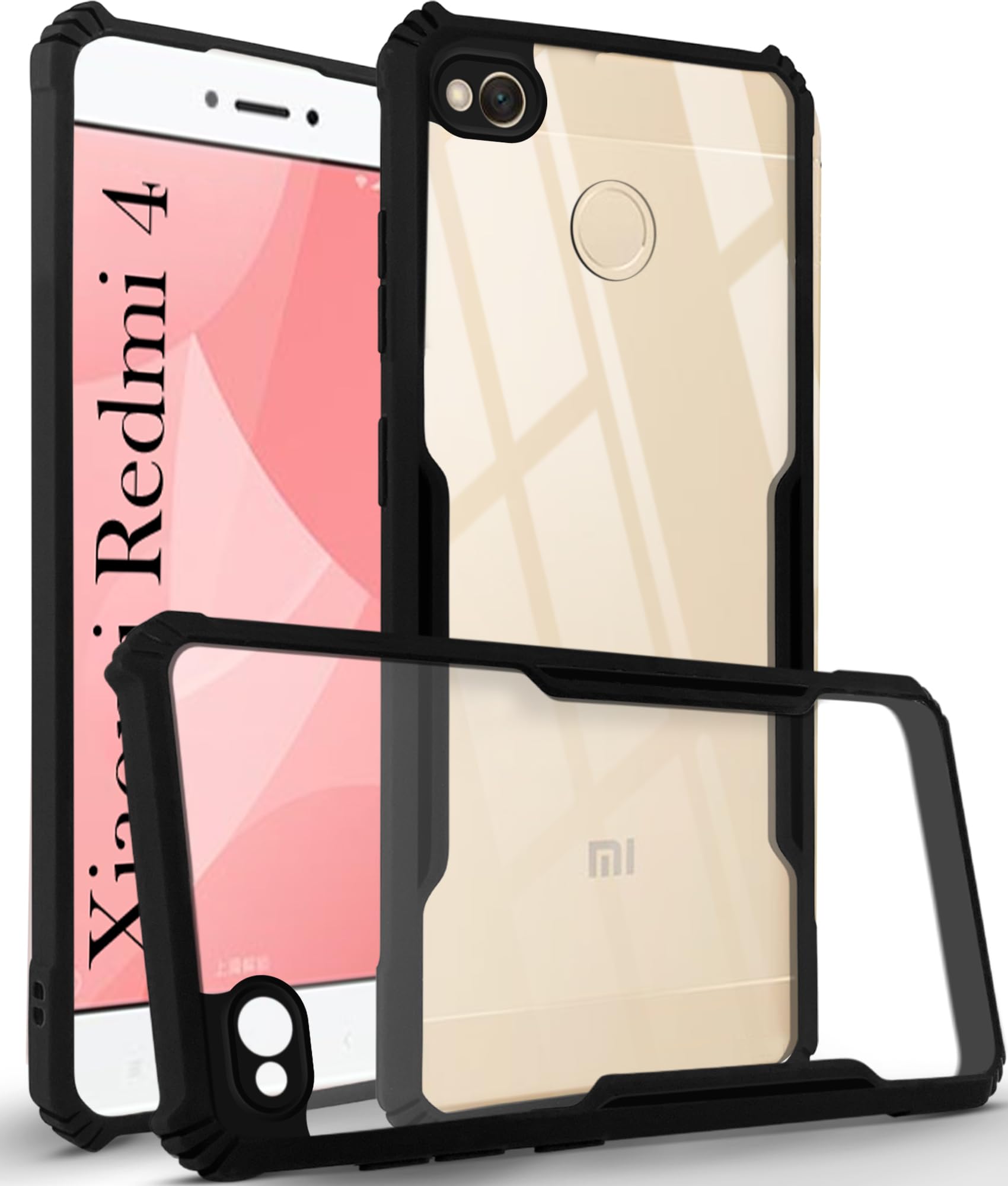 For Xiaomi Redmi 4 Back Cover Case (Shockproof with Polycarbonate Clear Panel | Professional Black)
