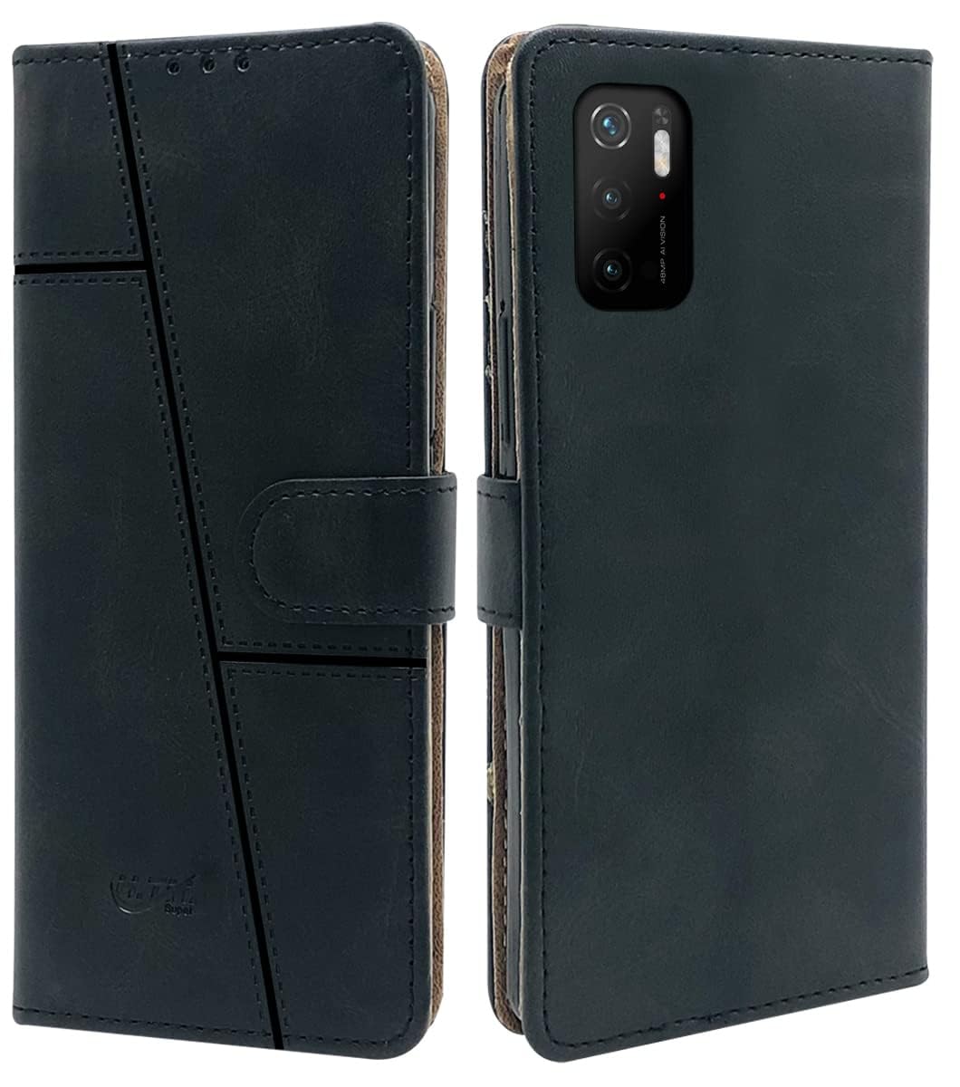 For Poco M3 Pro 5G Flip Cover Case (Stitched Leather with Magnetic Closure)