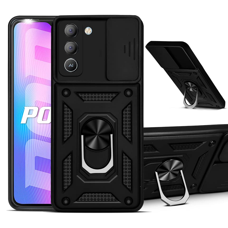For Tecno Pop 5 LTE Back Cover Case (Hybrid Dual Armor Polycarbonate| Slider Black)