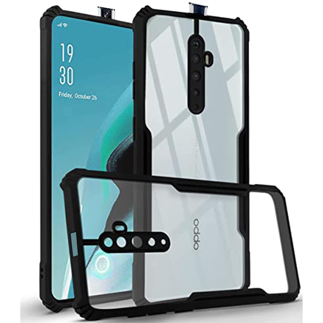 For Oppo Reno2 Z | Reno 2Z | Reno 2F | 2 F Back Cover Case (Crystal Glass Back | Camera Protection | Shockproof Bumpers)